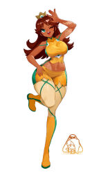 alternate_costume breasts dark-skinned_female dark_skin full_body large_breasts little_blood mario_(series) nintendo princess_daisy