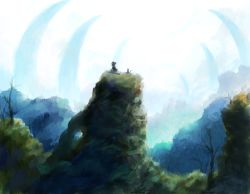 Rule 34 | bad id, bad pixiv id, cat, forest, hat, hill, landscape, nature, panorama, scenery, shiden, sky, tree, witch hat