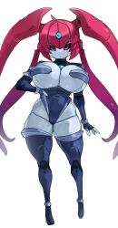 Rule 34 | 1girl, blue skin, breasts, colored skin, highleg, highres, huge breasts, long hair, navel, original, pink eyes, revealing clothes, robot, robot girl, shortstack, skindentation, tagme, thick thighs, thighhighs, thighs, twintails, vermana, wide hips, zanamaoria