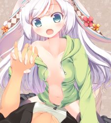 Rule 34 | 1girl, :o, bad id, bad pixiv id, black thighhighs, blue eyes, blush, bottomless, breasts, collarbone, groin, highres, holding hands, hood, hoodie, interlocked fingers, komone ushio, long hair, naked hoodie, navel, no bra, off shoulder, open clothes, open hoodie, open mouth, original, pov, sitting, sitting on person, solo focus, spread legs, straddling, thighhighs, vanilla (komone ushio), very long hair, white hair, zipper