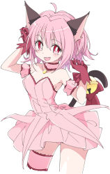 Rule 34 | 1girl, ahoge, animal ears, bell, cat ears, cat girl, cat tail, choker, dress, gloves, hands up, ixy, long hair, magical girl, mew ichigo, momomiya ichigo, open mouth, pink choker, pink dress, pink hair, red eyes, red gloves, short hair, simple background, smile, solo, tail, tail bell, tail ornament, tokyo mew mew, white background