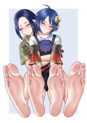Rule 34 | 2girls, absurdres, barefoot, blue hair, blush, character request, closed eyes, feet, highres, multiple girls, oirin, soles, star ocean, toes