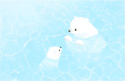 Rule 34 | ayu (mog), bear, black eyes, blank eyes, in water, looking at another, no humans, original, partially submerged, polar bear, signature, water