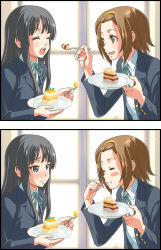 Rule 34 | 2girls, akiyama mio, cake, eating, feeding, food, k-on!, multiple girls, nishiwaki, revision, tainaka ritsu, teasing