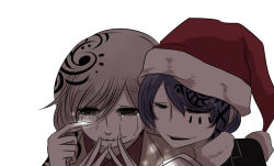 Rule 34 | 2girls, behind another, beige hair, beige jacket, black dress, closed eyes, crying, doremy sweet, dress, hair ribbon, half-closed eyes, hat, kishin sagume, light smile, looking down, markings, multiple girls, nightcap, portrait, red eyes, ribbon, short hair, simple background, stitched mouth, stitches, streaming tears, tears, touhou, white background, yo no ji