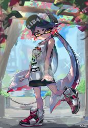 Rule 34 | + +, 1girl, :3, bad id, bad twitter id, bare arms, bare shoulders, baseball cap, black dress, black hair, black hat, blue sky, blurry, bow, bow earrings, building, callie (splatoon), chain, closed mouth, clothes writing, day, depth of field, dress, earrings, full body, gradient hair, hat, hello kitty, highres, inkling, inkling (language), jewelry, kashu (hizake), laces, leaf, leg up, lens flare, light particles, light rays, long hair, looking at viewer, mole, mole under eye, monster girl, multicolored hair, nintendo, outdoors, parted bangs, pink hair, pointy ears, red bow, river, sanrio, shoes, short dress, short eyebrows, signature, sky, skyscraper, sleeveless, sleeveless dress, smile, sneakers, solo, sparkle, splatoon (series), splatoon 1, standing, standing on one leg, sunlight, tentacle hair, tree, very long hair, vest, white footwear, white vest, yellow eyes