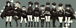 Rule 34 | 10s, 6+girls, :d, ;d, alternate costume, alternate headwear, anchovy (girls und panzer), arm behind back, arm grab, asymmetrical bangs, bandolier, black cape, black eyes, black footwear, black hair, black hat, black jacket, black legwear, black skirt, boko (girls und panzer), boots, braid, breasts, brown hair, cabbie hat, cape, cleavage, closed mouth, commentary, cross-laced footwear, crossed arms, darjeeling (girls und panzer), drill hair, folding fan, girls und panzer, hair intakes, hair ribbon, hand fan, hand on own chin, hand on own hip, hand on sword, hat, highres, hikyakuashibi, holding, holding instrument, holding stuffed toy, holding sword, holding weapon, instrument, jacket, kantele, katyusha (girls und panzer), kay (girls und panzer), knee boots, lace-up boots, large breasts, light smile, loafers, long sleeves, marie (girls und panzer), mika (girls und panzer), miniskirt, multiple girls, muted color, nishi kinuyo, nishizumi maho, nishizumi miho, one eye closed, open mouth, pantyhose, pleated skirt, raised fist, ribbon, ribbon-trimmed legwear, ribbon trim, riding crop, shimada arisu, shoes, siblings, side ponytail, sisters, skirt, smile, socks, standing, standing on one leg, stuffed animal, stuffed toy, sword, teddy bear, thigh boots, thighhighs, trait connection, twin braids, twin drills, twintails, uniform, v-shaped eyebrows, weapon