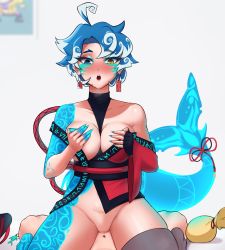 Rule 34 | 1boy, 1girl, absurdres, belt, blue eyes, blue hair, breasts, cleavage, cowgirl position, earrings, feet, fins, fraankyy, hetero, highres, jewelry, looking at viewer, makeup, medium breasts, nail polish, open mouth, original, pov, sandals, scales, sex, shark, shark girl, sharp teeth, spread legs, straddling, sweat, teeth, thick thighs, thighs, virtual youtuber