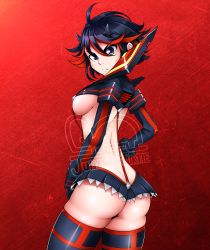 Rule 34 | 1girl, absurdres, ass, blue eyes, breasts, clothes, female focus, highres, juliantheturtle, kill la kill, looking at viewer, matoi ryuuko, medium breasts, multicolored hair, short hair, solo