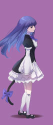 Rule 34 | 1girl, absurdres, black eyes, black footwear, bow, bowtie, cat tail, closed mouth, floating hair, frederica bernkastel, frilled sleeves, frills, from side, full body, highres, kneehighs, layered skirt, long hair, long sleeves, looking to the side, mary janes, miniskirt, pepeo, purple background, purple bow, purple bowtie, purple hair, purple ribbon, ribbon, shoes, simple background, sketch, skirt, sleeves past fingers, sleeves past wrists, socks, solo, standing, straight hair, tail, tail bow, tail ornament, umineko no naku koro ni, very long hair, white skirt, white sleeves, white socks