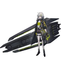 Rule 34 | 1girl, ahoge, bandaid, bandaid on arm, black hair, black jacket, boots, breasts, croque (neural cloud), full body, game cg, girls&#039; frontline, girls&#039; frontline neural cloud, gloves, goggles, goggles around neck, gradient hair, grey hair, hair between eyes, hair ornament, hairclip, hammer, highres, hood, hood down, hooded jacket, huge weapon, jacket, looking at viewer, medium hair, mouth hold, multicolored hair, official art, open clothes, open jacket, shield, shorts, sleeves rolled up, small breasts, solo, tool belt, tools, transparent background, weapon, yellow eyes
