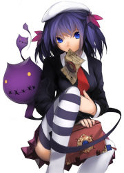 Rule 34 | blue eyes, hat, kawasumi (japonica), miniskirt, monster, original, purple hair, skirt, striped, thighhighs, zettai ryouiki