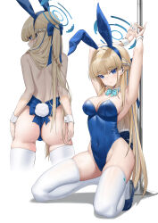 Rule 34 | 1girl, absurdres, animal ears, ass, backless leotard, bare shoulders, blonde hair, blue archive, blue bow, blue eyes, blue hairband, blue leotard, bow, bowtie, braid, breasts, cleavage, covered navel, ctrl+z, detached collar, earpiece, fake animal ears, fake tail, hairband, high heels, highleg, highleg leotard, highres, large breasts, leotard, long hair, medium breasts, microphone, multiple views, official alternate costume, official alternate hairstyle, playboy bunny, pole, rabbit ears, rabbit tail, stripper pole, tail, thighhighs, thighs, toki (blue archive), toki (bunny) (blue archive), very long hair, white thighhighs, wrist cuffs