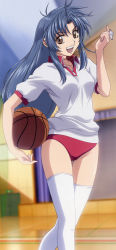 Rule 34 | 00s, 1girl, absurdres, ball, basketball, basketball (object), buruma, chidori kaname, full metal panic!, gym uniform, highres, solo, thighhighs, third-party edit, whistle, white thighhighs