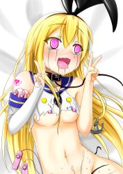 Rule 34 | 10s, 1girl, :d, ahegao, anchor hair ornament, blonde hair, blush, breasts, collar, cum, double v, drooling, hair ornament, heart, heart tattoo, highres, kantai collection, leash, long hair, mind control, navel, nipple stimulation, open mouth, self-upload, sex toy, shimakaze (kancolle), smile, solo, sweat, tattoo, tears, tongue, torn clothes, underboob, v, vahn yourdoom, vibrator, vibrator on nipple