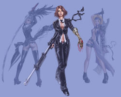 Rule 34 | 3girls, ass, breasts, cleavage, cosplay, final fantasy, final fantasy vii, final fantasy x, final fantasy x-2, formal, gun, md5 mismatch, medium breasts, minh do, multiple girls, necktie, paine, paine (ff10), pant suit, pants, rikku (ff10), square enix, suit, sword, turks (cosplay), turks (ff7), wallpaper, weapon, yuna, yuna (ff10)