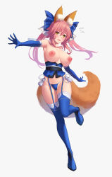 Rule 34 | 1girl, absurdres, animal ears, bare shoulders, bikini, blue eyes, blush, boots, breasts, fate/extella, fate/extra, fate/extra ccc, fate (series), fox ears, fox girl, fox tail, full body, hair ornament, hair ribbon, highres, large breasts, long hair, looking at viewer, navel, nipples, open mouth, pink hair, ribbon, simple background, solo, swimsuit, tail, tamamo (fate), tamamo no mae (fate/extra), tansui san (tcjp4784), thigh boots, thighhighs, thighhighs under boots, white background, yellow eyes