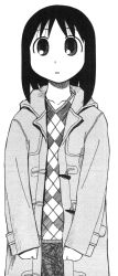 Rule 34 | 1girl, azuma kiyohiko, azumanga daiou, coat, greyscale, kasuga ayumu, monochrome, solo, white background