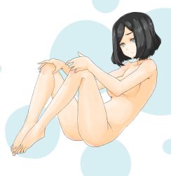 Rule 34 | 1girl, barefoot, black hair, blue eyes, convenient censoring, highres, nude, original, short hair, sitting, solo, tagme