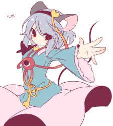 Rule 34 | 1girl, animal ears, blush, cosplay, dated, grey hair, hairband, heart, highres, komeiji satori, komeiji satori (cosplay), kozakura (dictionary), mouse ears, mouse tail, nazrin, outstretched arms, red eyes, short hair, simple background, skirt, solo, tail, third eye, touhou, white background