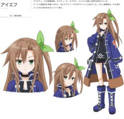 Rule 34 | 10s, 1girl, boots, brown hair, choker, expressions, female focus, green eyes, hair ribbon, if (neptunia), jacket, long hair, neptune (series), open clothes, open jacket, ribbon, shorts, smile, solo