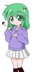 Rule 34 | 1girl, ?, female focus, frog, green hair, harunatsu akito, kochiya sanae, simple background, skirt, solo, touhou