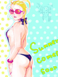 Rule 34 | bikini, blonde hair, breasts, glasses, kingdom hearts, larxene, lowres, swimsuit, wink