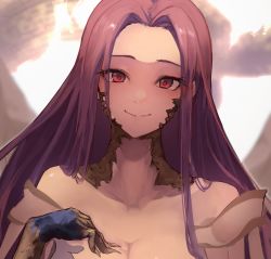 Rule 34 | 1girl, breasts, claws, cleavage, fate/grand order, fate (series), snake hair, gorgon (fate), highres, huge breasts, long hair, medusa (fate), medusa (rider) (fate), monster girl, purple hair, rider, scales, smile, solo, square pupils, upper body, vantsuki, very long hair