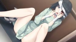 Rule 34 | 1girl, bandages, black hair, blood, blue eyes, game cg, innocent grey, kara no shoujo 2, legs, looking down, open mouth, short hair, sitting, solo, spread legs, sugina miki, tears, thighs