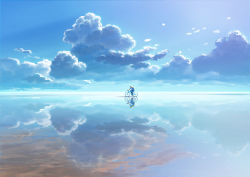 Rule 34 | 1boy, bicycle, cloud, landscape, male focus, original, reflection, saitama (nrh49840), sky, solo, water, water world