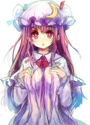 Rule 34 | 1girl, :o, crescent, female focus, hat, long hair, looking at viewer, patchouli knowledge, purple eyes, purple hair, sketch, solo, touhou, ukyo rst