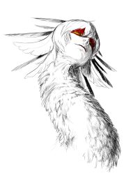 Rule 34 | 1other, bird, closed mouth, colored eyelashes, commentary request, feather hair, feathers, highres, human head, long eyelashes, metamon1996, original, portrait, secretarybird, short hair, simple background, smile, spot color, squinting, white background