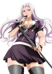 Rule 34 | 1girl, breasts, himiko (ikkitousen), ikkitousen, large breasts, light purple hair, long hair, open mouth, purple eyes, solo, standing, tagme, thick eyebrows, thighhighs