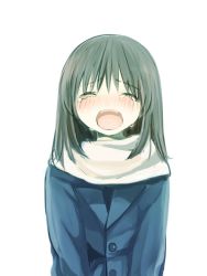 Rule 34 | 1girl, bad id, bad pixiv id, blush, clarinet (natsumi3230), crying, closed eyes, kurata rine, long hair, open mouth, simple background, solo, tears, white background