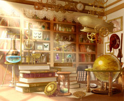 Rule 34 | aircraft, book stack, bookshelf, bottle, broom, bug, bunsen burner, butterfly, chair, chest of drawers, clock, commentary request, compass, crystal, dirigible, erlenmeyer flask, flask, fly agaric, gears, globe, hat, hourglass, indoors, bug, interior, jar, keiko (mitakarawa), lace, light rays, mini-hakkero, model, mushroom, no humans, photo (object), round-bottom flask, scenery, still life, sunbeam, sunlight, table, test tube, test tube rack, touhou, wall clock, weighing scale, witch hat, wooden table, yin yang