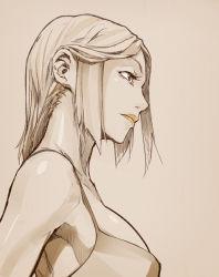 Rule 34 | 1girl, armpits, breasts, large breasts, lips, monochrome, original, short hair, sketch, solo, spot color, sun-3