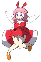Rule 34 | 1girl, blue eyes, breasts, cleft of venus, dress, fairy, kirby (series), kirby 64, large breasts, nintendo, no panties, pink hair, pussy, red dress, ribbon (kirby), shenaniganxxxa, shoes, short hair, solo, uncensored, wings