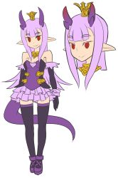 Rule 34 | 1girl, bad id, bad tumblr id, bare shoulders, black thighhighs, breasts, character sheet, collar, crown, demon girl, demon tail, dress, elbow gloves, flat color, gloves, highres, horns, light purple hair, long hair, matsuda yuusuke, mini crown, multiple views, original, red eyes, slit pupils, small breasts, tail, thighhighs