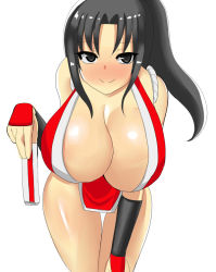 Rule 34 | 1girl, black eyes, black hair, blush, breasts, cleavage, fatal fury, huge breasts, looking at viewer, no bra, ponytail, revealing clothes, shiranui mai, smile