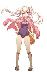 Rule 34 | 1girl, blonde hair, female focus, full body, is ii, jacket, jacket on shoulders, long hair, lowres, one-piece swimsuit, school swimsuit, solo, swimsuit, twintails, white background