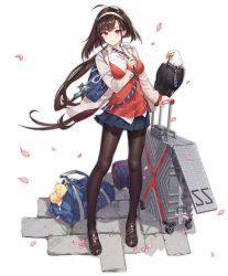 Rule 34 | 1girl, ahoge, animal, atdan, azur lane, bag, bald eagle, bird, black footwear, black pantyhose, blazer, blue necktie, blue skirt, blush, breasts, brown hair, buttons, cardigan, charm (object), chick, clothed animal, collared shirt, dress shirt, duffel bag, eagle, earrings, fine fabric emphasis, floating hair, full body, grass, hair ornament, hairband, hairclip, hand up, highres, holding, independence (azur lane), jacket, jewelry, large breasts, loafers, long hair, long sleeves, low ponytail, luggage, miniskirt, necktie, notebook, official alternate costume, official art, open clothes, open jacket, pantyhose, parted lips, pavement, petals, pleated skirt, red cardigan, red eyes, rolling suitcase, school bag, school uniform, sett, shirt, shoes, sidelocks, skirt, sleeves past wrists, slit pupils, solo, standing, star (symbol), star earrings, star print, suitcase, tassel, transparent background, undershirt, very long hair, white jacket, white shirt, wind, wing collar