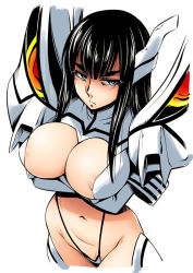 Rule 34 | 10s, 1girl, areola slip, armor, black hair, blue eyes, breast hold, breasts, cleavage, cleavage cutout, clothing cutout, crossed arms, frown, junketsu, kill la kill, kiryuuin satsuki, large breasts, long hair, noise (tsuzuki), spikes, suspenders, thighhighs