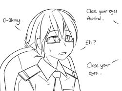 Rule 34 | 1boy, admiral (kancolle), english text, glasses, greyscale, guin guin, kantai collection, military, military uniform, monochrome, naval uniform, sweat, uniform