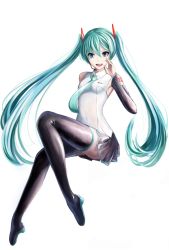 Rule 34 | 1girl, :d, black footwear, black skirt, black sleeves, blue eyes, blue hair, blue necktie, boots, collared shirt, detached sleeves, floating hair, full body, hair between eyes, hair ornament, hatsune miku, hatsune miku (vocaloid4), head rest, highres, invisible chair, long hair, long sleeves, microphone, miniskirt, necktie, open mouth, pleated skirt, see-through, shirt, sitting, skirt, sleeveless, sleeveless shirt, smile, solo, thigh boots, thighhighs, tsukinowa (pixiv49419764), twintails, very long hair, vocaloid, white shirt, wing collar, zettai ryouiki