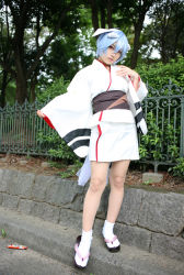 Rule 34 | ayanami rei, blue hair, cosplay, fox mask, iori, japanese clothes, kimono, mask, neon genesis evangelion, photo (medium), yukata