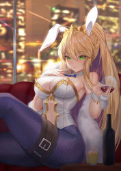 Rule 34 | $hu, 1girl, absurdres, ahoge, animal ears, artoria pendragon (all), artoria pendragon (fate), artoria pendragon (swimsuit ruler) (fate), ass, bare shoulders, blonde hair, blue necktie, blue pantyhose, braid, breasts, cleavage, clothing cutout, cup, detached collar, drinking glass, fake animal ears, fate/grand order, fate (series), feather boa, fishnet pantyhose, fishnets, flower, french braid, green eyes, hair between eyes, highleg, highleg leotard, highres, large breasts, legs, leotard, long hair, looking at viewer, navel, navel cutout, necktie, pantyhose, playboy bunny, ponytail, rabbit ears, rose, sidelocks, smile, solo, thigh strap, tiara, white leotard, window, wrist cuffs