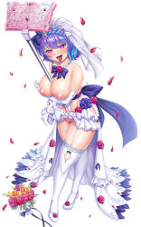 Rule 34 | 1girl, :3, alternate costume, bare shoulders, between breasts, blush, breast hold, breasts, breasts out, bridal gauntlets, bridal veil, bride, cellphone, cleavage, clothes lift, clothing cutout, curvy, dress, fang, flower, full body, gloves, hair ornament, happy, highleg, highleg panties, holding, holding phone, large breasts, lifted by self, lilith-soft, medium hair, multicolored hair, nail polish, naughty face, navel cutout, nipples, official alternate costume, open mouth, panties, petals, phone, puffy nipples, revealing clothes, saijou satoru, seductive smile, selfie, selfie pose, shiny clothes, shiny skin, simple background, skin fang, skirt, skirt lift, smile, star-shaped pupils, star (symbol), sweat, symbol-shaped pupils, taimanin (series), taimanin rpgx, thighhighs, thong, two-tone hair, underwear, veil, wedding dress, wedding lingerie, white background, wide hips, yatsushiro momoka