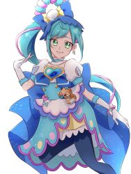 Rule 34 | 1girl, blue hair, blue theme, brooch, commentary request, cure spicy, delicious party precure, earrings, eyelashes, fpminnie1, fuwa kokone, gloves, green eyes, hair ornament, happy, heart, heart brooch, highres, jewelry, long hair, looking at viewer, magical girl, multicolored hair, pam-pam (precure), pink hair, ponytail, precure, puffy short sleeves, puffy sleeves, short sleeves, side ponytail, simple background, sketch, smile, solo, standing, streaked hair, very long hair, white background, white gloves