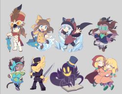 Rule 34 | 2girls, a hat in time, animal ears, blue skirt, blush, bow, bow kid, brown hair, cape, cat ears, closed eyes, curly hair, dark-skinned female, dark skin, green jacket, hair bow, hat, hat kid, heart, highres, jacket, multiple girls, mustache girl, purple shirt, shirt, skirt, snatcher (a hat in time), spoken heart, surprised, top hat, wavy mouth, white shirt, yellow cape