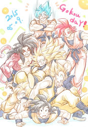 Rule 34 | 1990s (style), 6+boys, abs, bakusou k, black eyes, black hair, blonde hair, blue footwear, blue hair, body fur, boots, character name, crossed arms, dated, dougi, dragon ball, dragon ball gt, dragonball z, closed eyes, green eyes, hands on own hips, long hair, male focus, monkey tail, multiple boys, multiple persona, muscular, no eyebrows, red eyes, red hair, retro artstyle, son goku, super saiyan, super saiyan 1, super saiyan 2, super saiyan 3, super saiyan 4, super saiyan blue, super saiyan god, super saiyan god ss, sweatdrop, tail, topless male, wristband
